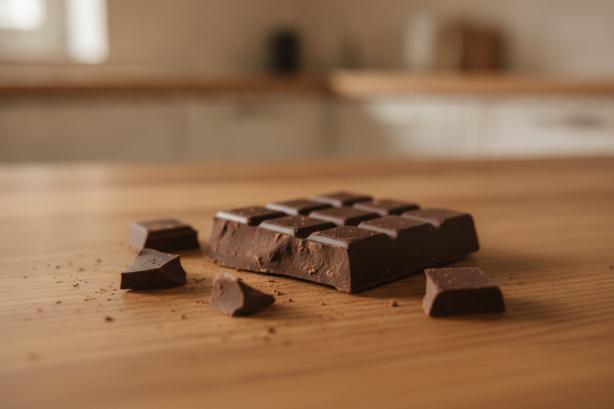 Tavoletta di cioccolato fondente spezzata