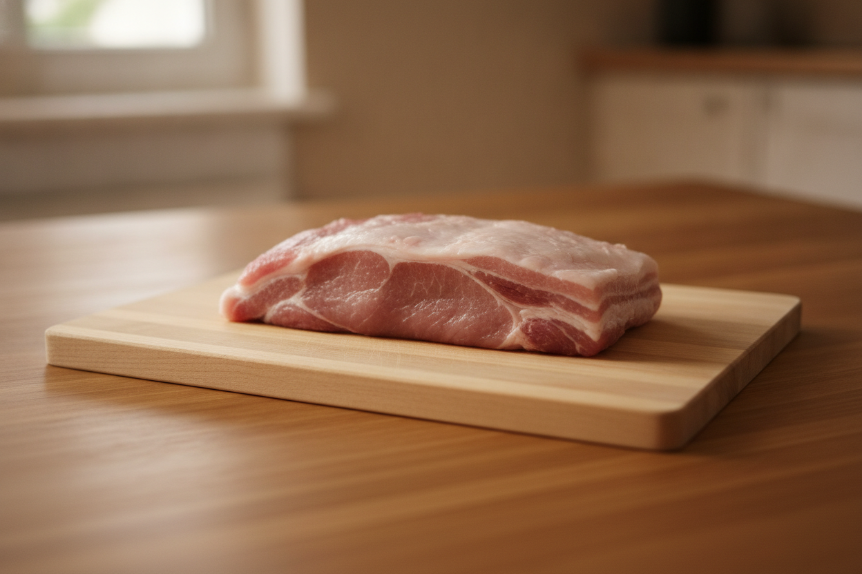Lonza di maiale cruda su tagliere