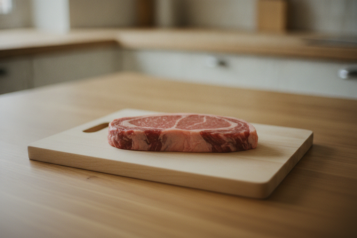 Bistecca di manzo cruda su tagliere