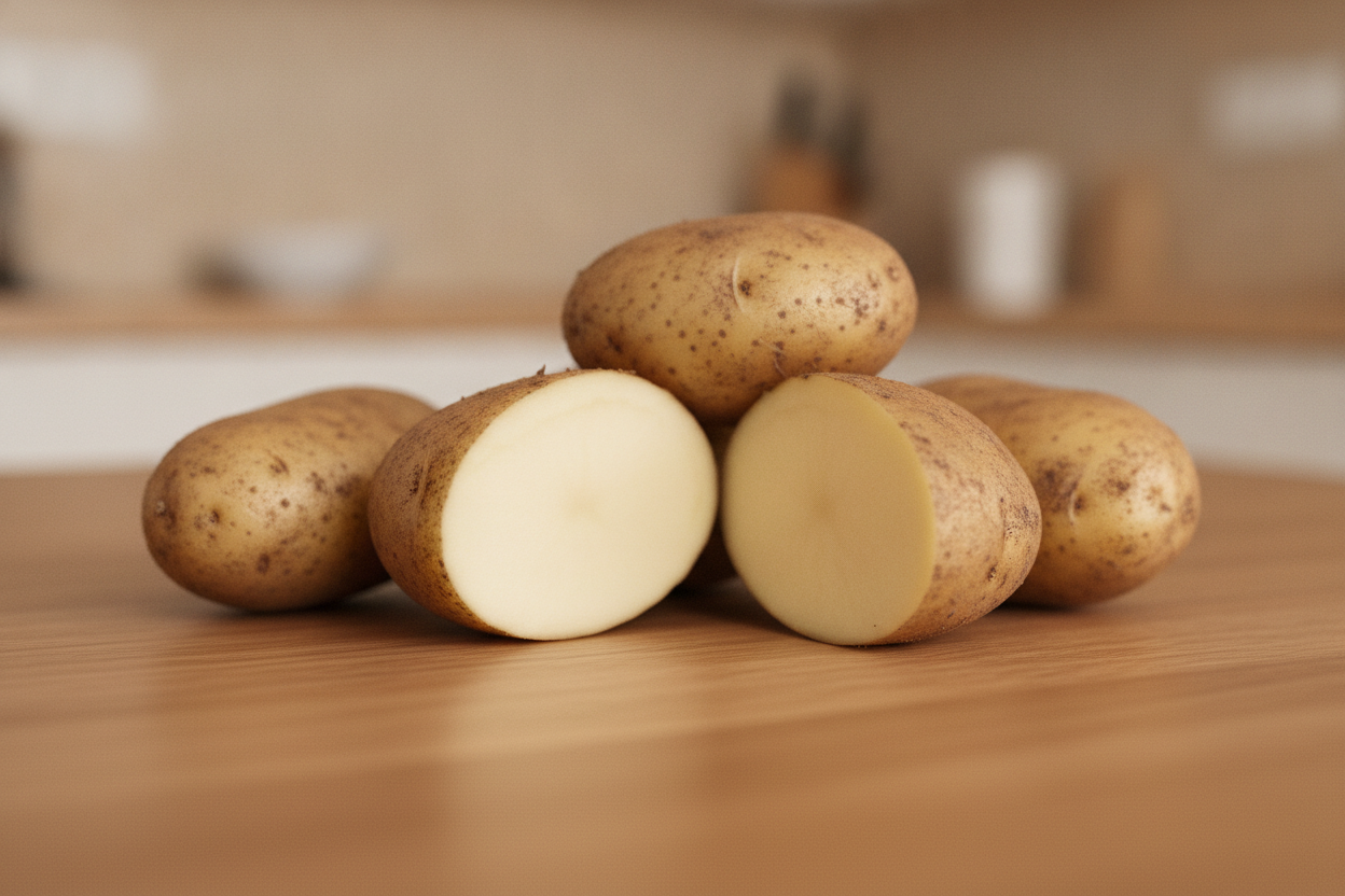 Patate con la buccia e una tagliata a metà