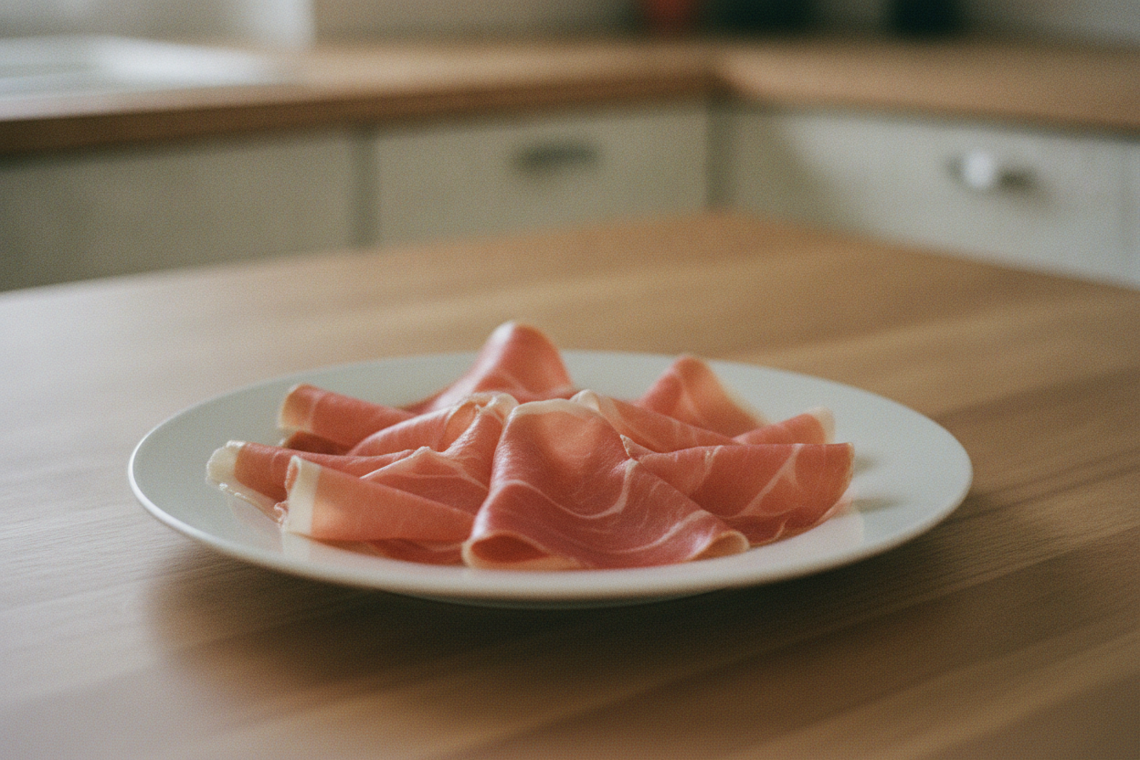 Fette di prosciutto crudo su un piatto