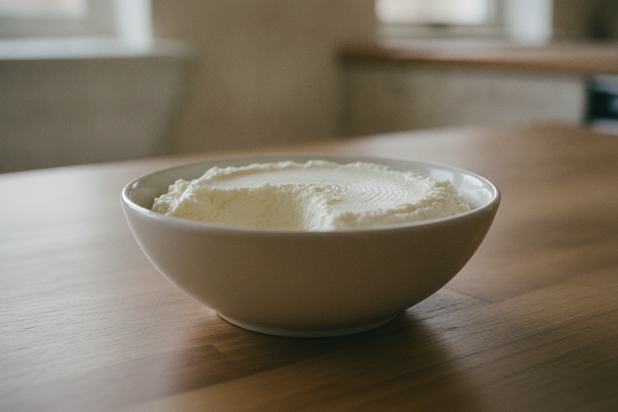 Ricotta fresca in una ciotola