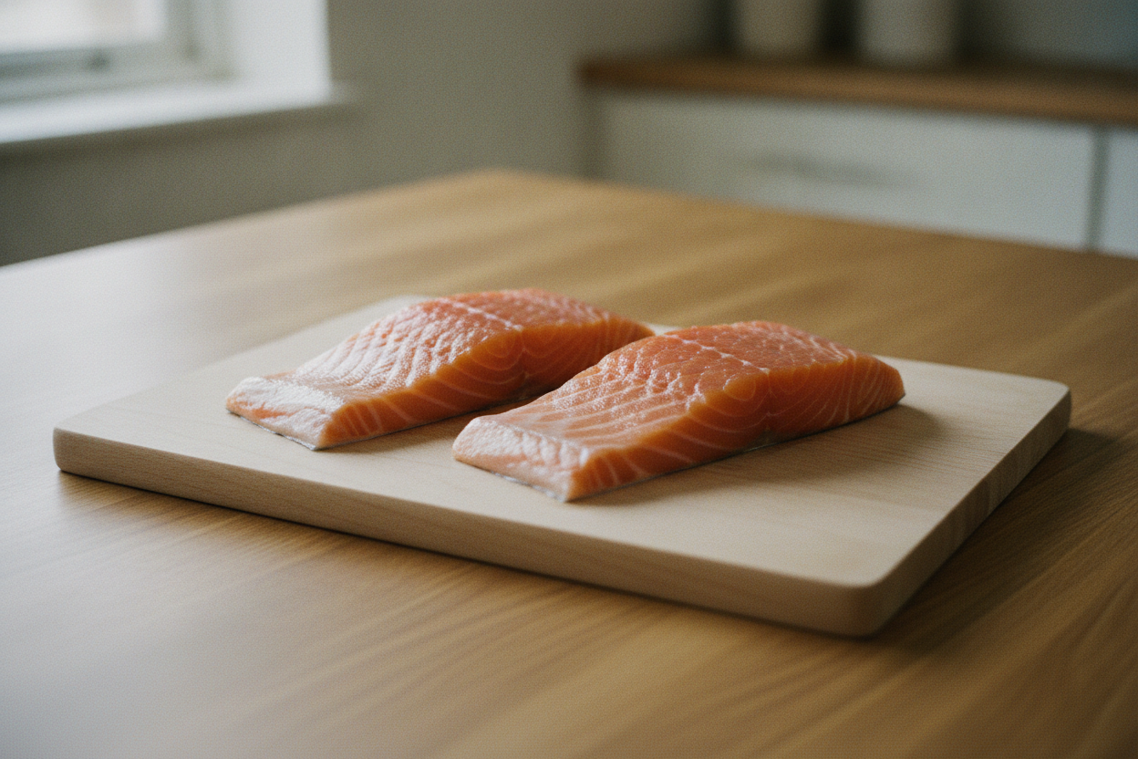 Filetti di salmone freschi su tagliere