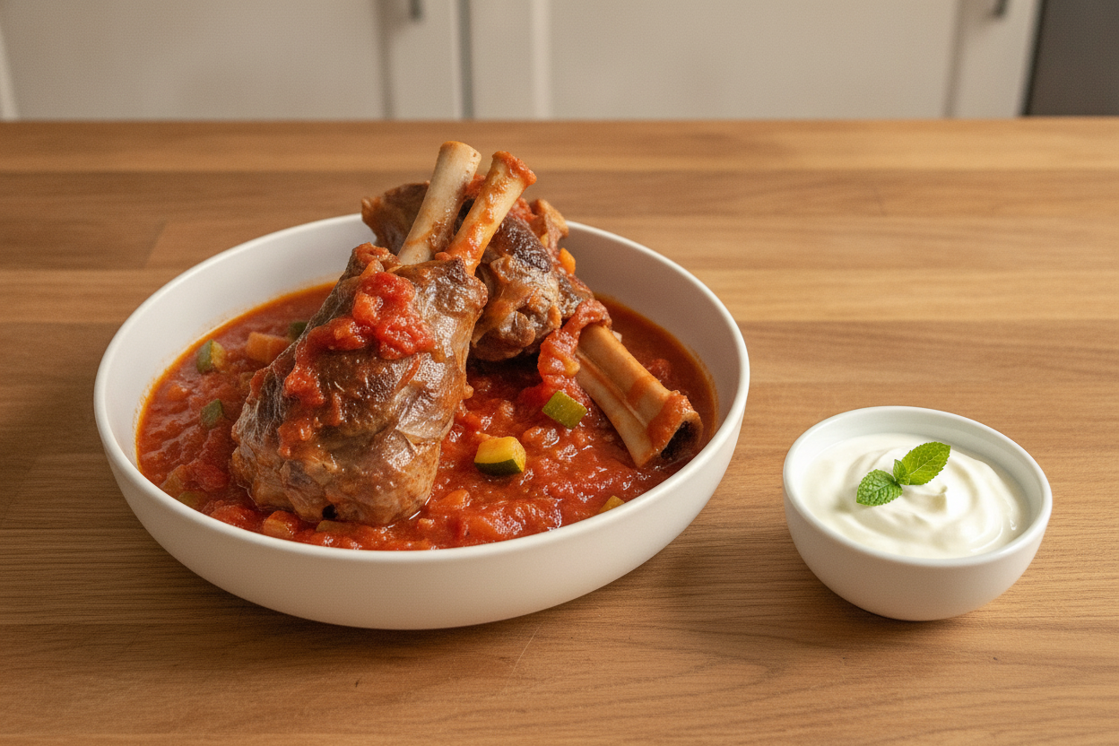 Stinchi di agnello in umido con salsa allo yogurt