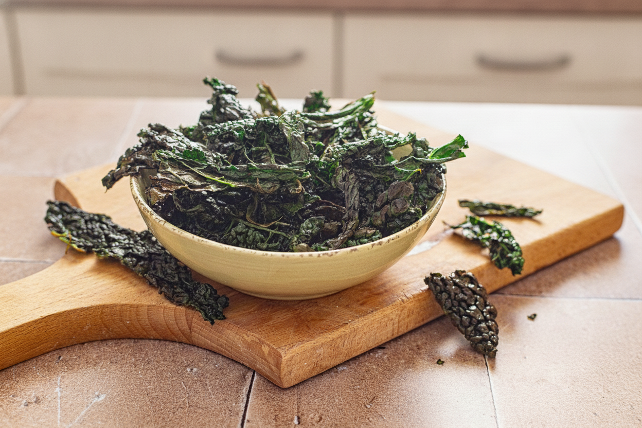 Chips di cavolo nero croccanti in ciotola
