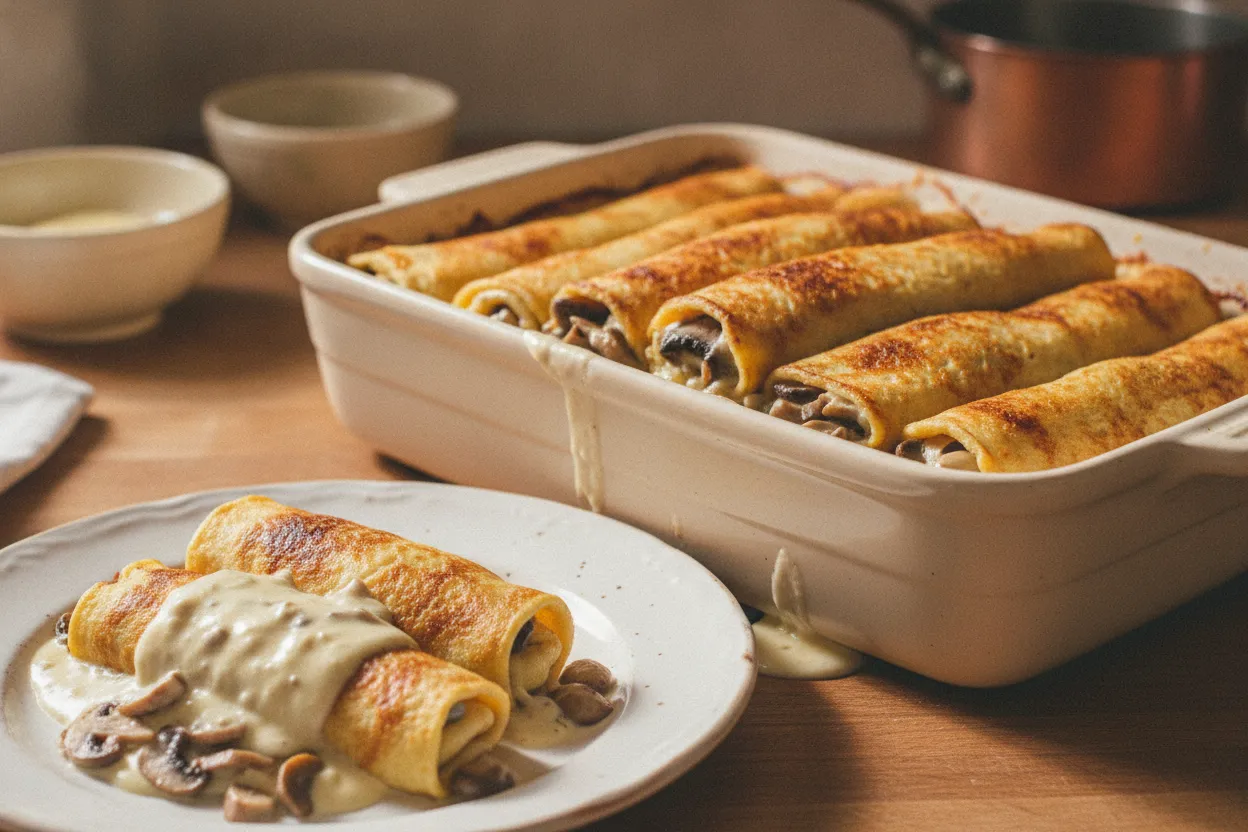 Crespelle con funghi e besciamella