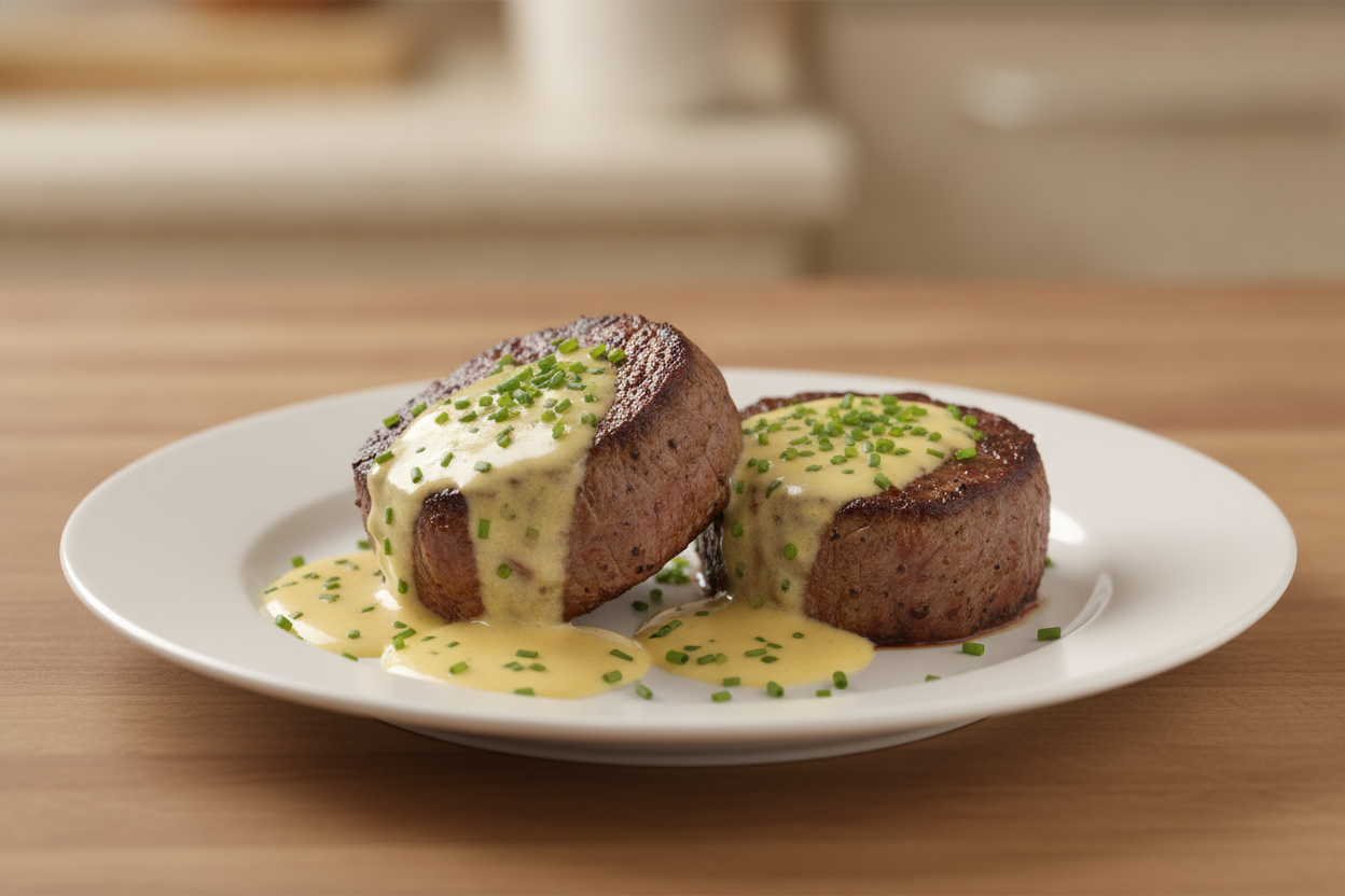 Filetto di manzo al forno con zabaione ed erba cipollina