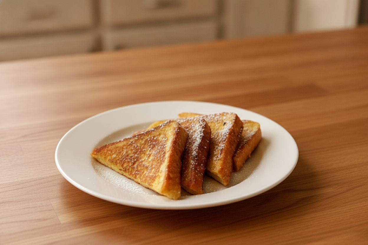French toast dorati a triangolo con zucchero a velo