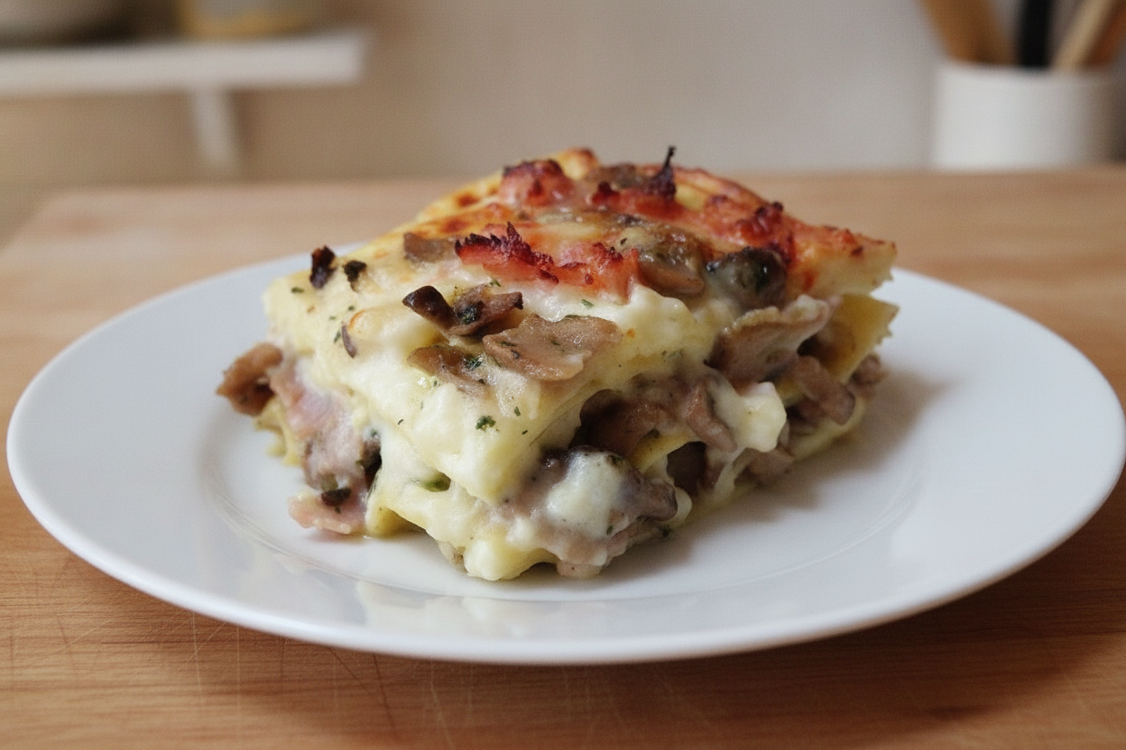 Lasagne ai funghi e prosciutto