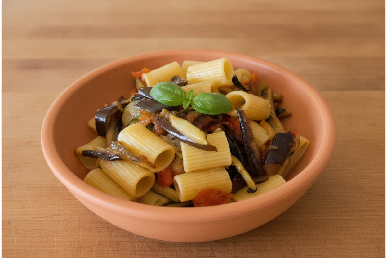 Pasta con zucchine e melanzane