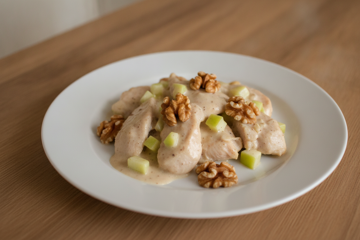 Petti di pollo con noci e mele
