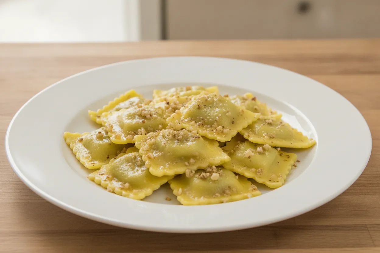 Ravioli di pesce con burro e nocciole