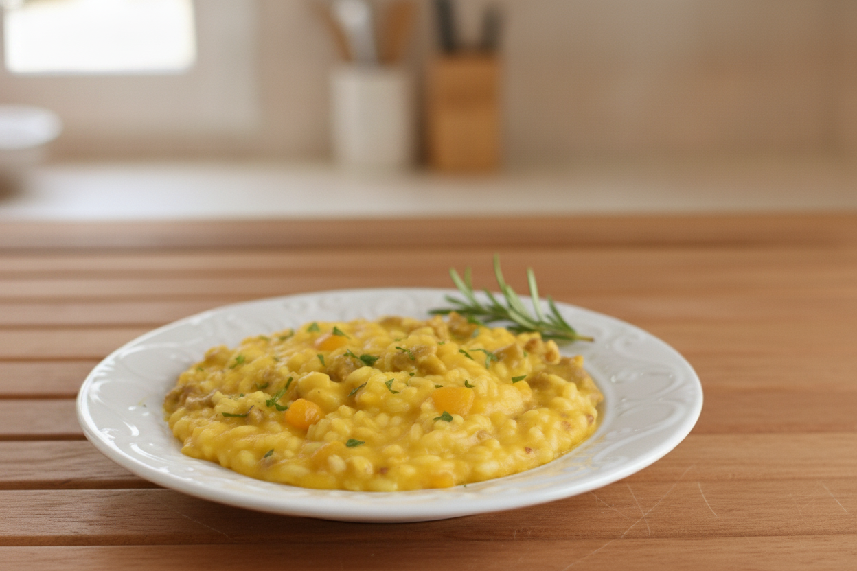 Risotto alla zucca e salsiccia con rosmarino
