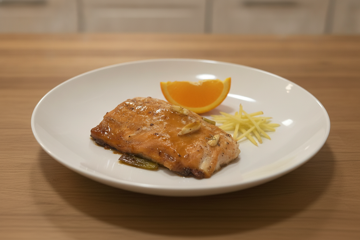 Filetto di salmone al forno glassato con arancia e zenzero