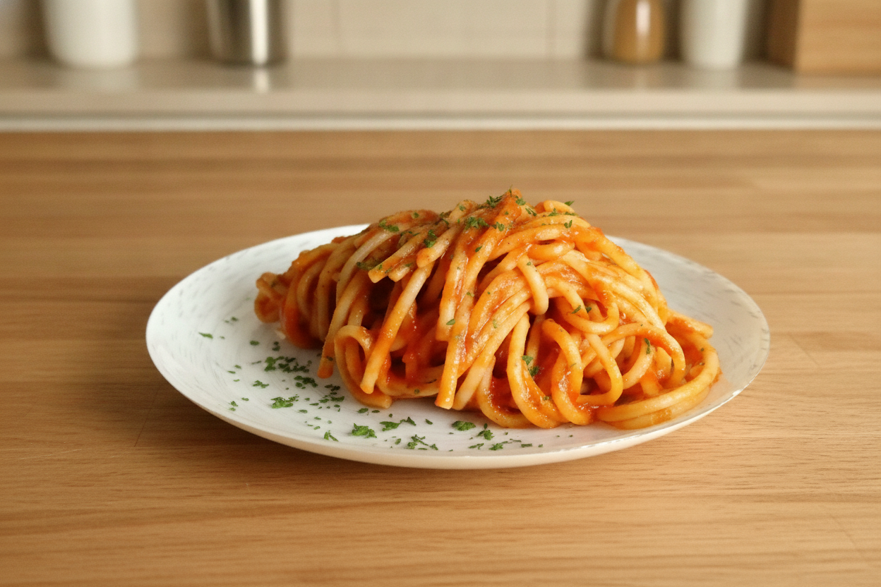 Spaghetti alla scarpara con sugo di pomodoro e prezzemolo