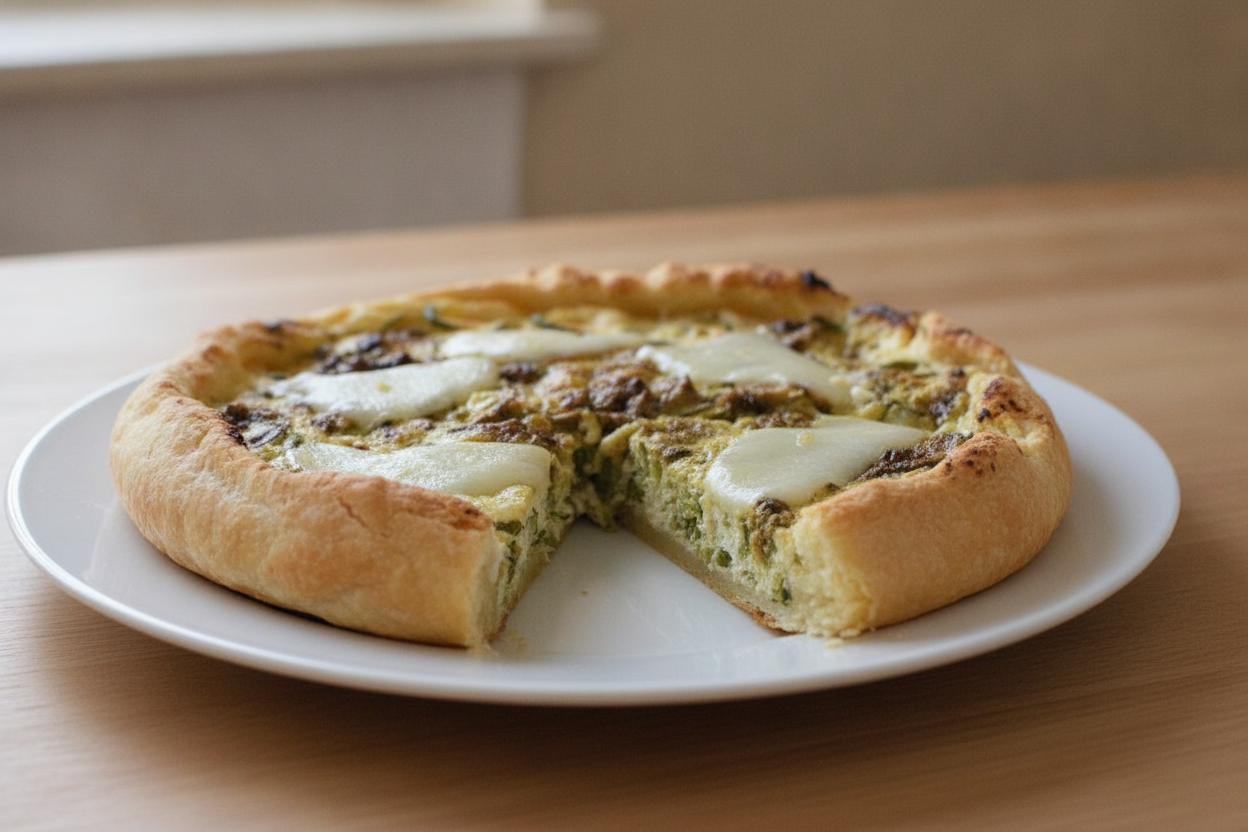 Torta salata con ricotta e zucchine con fetta tagliata