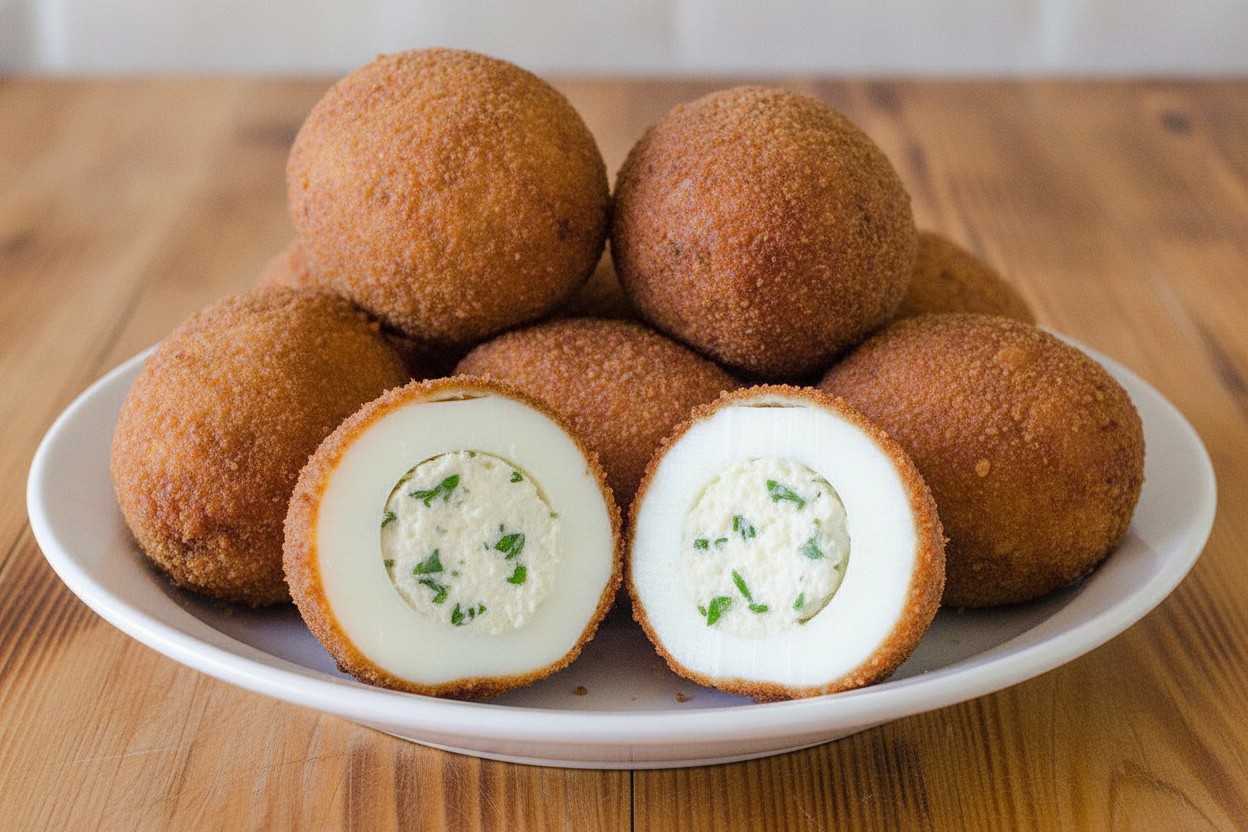Uova ripiene di ricotta fritte