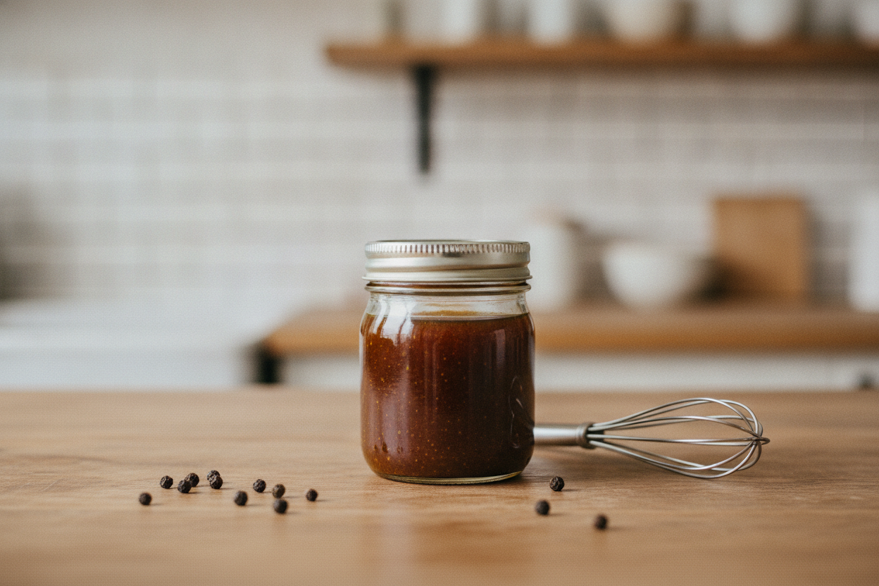 Vinaigrette agrodolce in vasetto con frustino